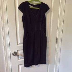 Evan Picone Black Midi Sheath Dress with V-Neck